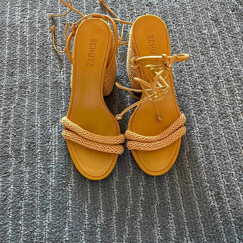 Schutz yellow block heel sandals